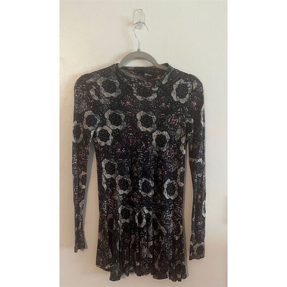 Free People Annabelle Tunic Dress Boho Floral Paisley Long Sleeve Mock Neck XS - Picture 3 of 8